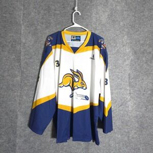 Owayo Hockey Jersey Mens XXL White Blue Mendoza 3 Rabbit Mascot Custom Sports